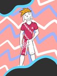 3:4 abstract_background anthro anthrofied bottomwear clothed clothing fully_clothed fuze generation_8_pokemon hi_res king_(fuze) male nintendo pokemon pokemon_(species) pokemorph raboot shirt shorts solo t-shirt topwear