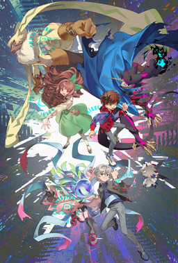 anthro black_body brown_hair female fur grey_hair group hair horn long_ears male pink_body ponytail_ears stinger_tail tentacles white_body yellow_body yellow_fur babyy999 bandai_namco digimon digimon_ghost_game hiro_amanokawa kiyoshiro_higashimitarai ruri_tsukiyono digimon_(species) gammamon gulusgammamon human humanoid mammal scalie symbareangoramon teslajellymon absurd_res hi_res