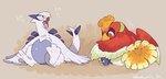 ambiguous_gender anthro beak claws duo exclamation_point fangs feathered_wings feathers feral open_mouth red_body red_eyes red_feathers simple_background tail teeth text tongue white_body wings batten12 nintendo pokemon avian bird generation_2_pokemon ho-oh legendary_pokemon lugia pokemon_(species) 2025 japanese_text signature