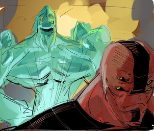 4_eyes black_sclera crystal duo green_body male multi_eye red_body yellow_eyes juli02662740 ben_10 cartoon_network diamondhead four_arms_(ben_10) alien crystal_creature crystal_humanoid elemental_creature elemental_humanoid humanoid mineral_fauna mineral_humanoid petrosapien tetramand hi_res