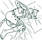 2021 4_toes anthro bed bed_sheet bedding bent_arm bent_legs biped blush blush_lines breasts breath cheek_tuft cheetah claws clothed clothing digital_drawing_(artwork) digital_media_(artwork) dipstick_ears dutch_angle ear_markings ear_piercing erect_nipples eyebrows eyelashes eyeshadow facial_tuft feet felid feline female fingering fingering_self full-length_portrait fur fur_tuft furniture hand_on_breast head_on_pillow head_tuft hi_res humanoid_hands kitty_goodspot long_eyelashes looking_pleasured lying lying_on_bed makeup mammal markings masturbation monochrome multicolored_ears nipple_fetish nipple_pinch nipple_play nipples on_bed on_side open_mouth panties panting penetration piercing pillow pinch portrait prick_ears redout small_breasts solo spots spotted_body spotted_fur tail teeth the_big_five the_lil_five thong toe_claws toes tuft underwear vaginal vaginal_fingering