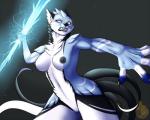 anthro black_nipples breasts claws clenched_teeth female genitals lightning_bolt navel nipples nude pussy solo teeth nateday canid canine canis demon mammal wolf 2017 5:4