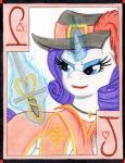 blue_eyes card card_template clothing female fur hair hat headgear headwear heart_symbol hearts_(suit) horn jack_of_hearts melee_weapon playing_card playing_card_template purple_hair rapier solo suit_symbol sword weapon white_body white_fur the1king friendship_is_magic hasbro my_little_pony mythology rarity_(mlp) equid equine mammal mythological_creature mythological_equine unicorn traditional_media_(artwork)