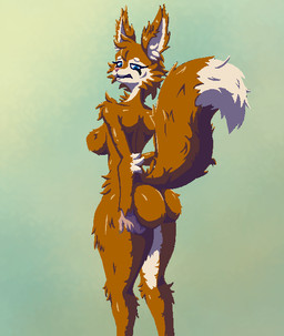 anthro anthrofied breasts brown_body brown_fur butt female fur hand_on_butt nude simple_background solo tail thick_thighs zubarudavam dota valve valve_corporation hoodwink_(dota) mammal rodent sciurid tree_squirrel
