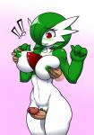 big_breasts blush breast_grab breasts duo erection exclamation_point female from_behind_position gardevoir generation_3_pokemon genitals green_hair gusscass hair hand_on_breast heart_symbol hi_res holding_breast human human_on_humanoid humanoid interspecies male male/female mammal nintendo nipples not_furry nude penis pokemon pokemon_(species) pokephilia pussy pussyjob red_eyes sex source_request thigh_sex