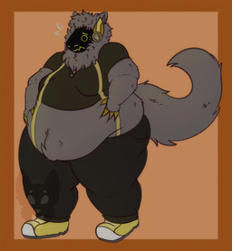 anthro belly big_belly biped black_bottomwear black_clothing black_pants black_screen border bottomwear brown_clothing brown_shirt brown_topwear clothed clothed_anthro clothed_male clothing footwear fur grey_body grey_ears grey_fur grey_mane grey_tail machine male male_anthro mane moobs obese obese_anthro obese_male orange_background orange_border overweight overweight_anthro overweight_male pants screen screen_face shirt shoes simple_background sneakers solo suspenders tail topwear weight_conscious yellow_clothing yellow_footwear yellow_shoes yellow_sneakers strawberrymilkdog protogen 2023 colored digital_drawing_(artwork) digital_media_(artwork) hi_res watermark