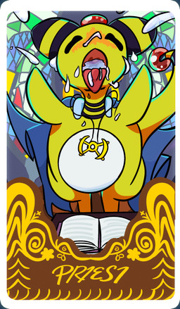 arceus_symbol blush bodily_fluids book cape card church clothing cum cum_drip cum_in_mouth cum_inside cum_on_face dripping fantasy feral genital_fluids gown priest solo stained_glass standing globaldonut34 nintendo pokemon ampharos deity generation_2_pokemon pokemon_(species) absurd_res hi_res