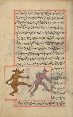 1_horn anthro balls biped duo featureless_chest flaccid genitals horn humanoid_hands looking_at_another looking_back looking_back_at_another male male_anthro male_humanoid nude nude_anthro nude_humanoid nude_male penis plantigrade raised_leg short_tail side_view simple_background standing tail tail_tuft text tuft unknown_artist marvels_of_creation public_domain ambiguous_species animal_humanoid demon humanoid jinn 1537 16th_century absurd_res ancient_art gouache_(artwork) hi_res painting_(artwork) persian_text traditional_media_(artwork) traditional_painting_(artwork)