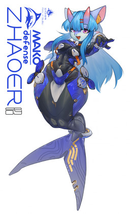 4_fingers accessory anthro belly bikini bikini_bottom bikini_bottom_only blue_hair bracelet breasts clothed clothing female fingers fused_legs glistening glistening_belly hair hair_accessory hairclip hand_on_chest horn jewelry latex latex_clothing latex_mermaid latex_skinsuit logo looking_at_viewer mako_defense mermaid_suit mermaid_tail navel nipple_covers open_mouth purple_eyes reaching_towards_viewer skinsuit solo swimwear text thick_thighs tight_clothing topless two-piece_swimsuit weapon shanher mythology dragon mythological_creature mythological_scalie scalie 2026 absurd_res chinese_text english_text hi_res