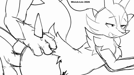 4_fingers ambiguous_anthro ambiguous_focus ambiguous_gender ambiguous_penetrated ambiguous_penetration anthro anthro_on_anthro anthro_penetrated anthro_penetrating anthro_penetrating_anthro balls bent_over big_tail biped chest_spike duo erection eyebrows eyelashes faceless_anthro faceless_character faceless_male fingers genitals gloves_(marking) hand_on_another's_butt hand_on_butt hand_spike inner_ear_fluff looking_pleasured male male/ambiguous male_anthro male_penetrating male_penetrating_ambiguous markings neck_tuft nude nude_ambiguous nude_anthro nude_male open_mouth penetration penile penile_penetration penis pointy_nose sex side_view simple_background solo_focus spikes spikes_(anatomy) tail text tuft winick-lim nintendo pokemon braixen canid generation_4_pokemon generation_6_pokemon lucario mammal pokemon_(species) 16:9 2026 2d_animation animated artist_name black_and_white digital_drawing_(artwork) digital_media_(artwork) frame_by_frame loop monochrome widescreen