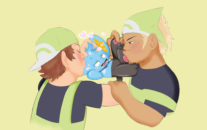 bestiality big_penis black_body blonde_hair blue_body blush blush_lines bodily_fluids brown_hair clothing dark_body dark_skin drooling eye_roll eyes_closed feral foreskin genitals green_clothing green_headwear green_overalls group hair headgear headwear heart_symbol human_on_feral humanoid_genitalia humanoid_penis interspecies kissing larger_human licking light_body light_skin male male/male male_on_feral male_on_human oral overalls penile penis penis_lick pokephilia saliva sex simple_background size_difference smaller_feral tears tears_of_pleasure tongue trio white_sclera yellow_eyes yellow_inner_ear young young_feral young_male heardnoevil nintendo pokemon pokemon_breeder generation_4_pokemon human mammal pokemon_(species) shinx