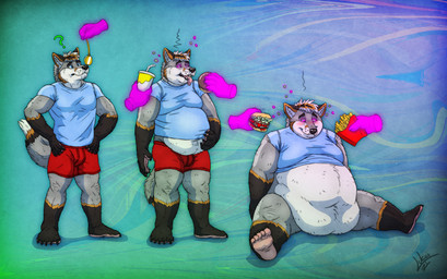 5_fingers 5_toes anthro athletic athletic_anthro athletic_male base_one_layout belly belly_overhang big_belly black_claws blue_clothing blue_shirt blue_topwear bottomwear burger claws clothed clothing dessert disembodied_hand doughnut duo eating feeding feet finger_claws fingers food force_feeding forced fries genitals hypnosis male midriff mind_control moobs navel obese obese_anthro obese_male on_ground one_row_layout overweight overweight_anthro overweight_male pastry pendulum penis rapid_weight_gain red_bottomwear red_clothing red_shorts red_underwear shirt shorts simple_background sitting soles solo_focus spiral spiral_eyes spread_legs spreading standing three_frame_image three_frame_sequence toe_claws toes tongue tongue_out topwear underwear weight_gain lukoi reuben_fox canid canine fox grey_fox mammal urocyon sequence