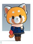 anthro big_head boots bottomwear chibi clothed clothing female footwear fully_clothed fur hand_in_pocket hands_in_both_pockets jacket orange_body orange_fur pockets scarf shoes skirt solo topwear wazzaldorp aggretsuko sanrio retsuko ailurid mammal red_panda 2020 hi_res