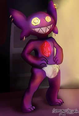 3_fingers 3_toes big_ears big_head briefs bulge clothing ear_piercing ear_ring feet fingers gem gold_(metal) gold_jewelry grin hands_on_hips inside jewelry male noseless not_furry piercing purple_body purple_skin ring_piercing ruby_(gem) sharp_teeth smile solo standing teeth three-quarter_view tighty_whities toes underwear white_briefs white_clothing white_underwear yellow_eyes screamoshaymin nintendo pokemon boone_(sableye) generation_3_pokemon humanoid imp pokemon_(species) sableye 2019 absurd_res digital_media_(artwork) hi_res signature watermark