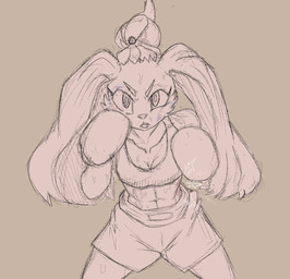 anthro beaten_up boxing boxing_attire boxing_gloves clothing female handwear muscular muscular_anthro muscular_female solo sport chamma_retsuden canid canine canis domestic_dog mammal
