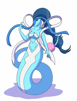 anthro apode blue_body blue_hair blue_tail female flowing_hair hair legless purple_eyes serpentine smile smiling_at_viewer solo split_form tail tierafoxglove palworld pocketpair azurobe draconcopode marine merfolk naga pal_(species) hi_res