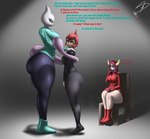 absurd_res anthro big_butt breasts butt clothed clothing courtney_(pokemon) dialogue duo_focus english_text female female/female furniture generation_1_pokemon group hair hand_on_shoulder hi_res huge_butt human interrogation larger_female legendary_pokemon mammal mars_(pokemon) mewtwo meyora nintendo pink_hair pokemon pokemon_(species) red_hair remnartx signature simple_background sitting size_difference starstrikex team_galactic team_magma text thick_thighs