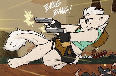 anthro biped bottomwear claws clothed clothed_anthro clothed_male clothing cosplay dual_wielding feet feral fingers fully_clothed fully_clothed_anthro fully_clothed_male fur gloves group gun hair handgun handwear holding_gun holding_handgun holding_object holding_pistol holding_ranged_weapon holding_weapon male pistol ranged_weapon smile tail toes topwear weapon nicopossum mythology tomb_raider lara_croft sushifur dragon furred_dragon furred_scalie mammal murid murine mythological_creature mythological_scalie rat rodent scalie 2026 digital_drawing_(artwork) digital_media_(artwork) hi_res