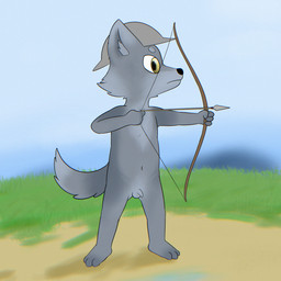 anthro armor arrow_(weapon) balls flaccid foreskin genitals headgear headgear_only helmet male micropenis nude penis ranged_weapon small_balls small_penis solo unretracted_foreskin weapon young tribaldragon canid canine canis mammal wolf 1:1 absurd_res hi_res