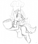 anthro anthrofied apron breasts clothed clothing cook feathered_wings feathers female food hair simple_background smile solo white_background wings young tg-0 friendship_is_magic hasbro my_little_pony mythology scootaloo_(mlp) equid equine mammal mythological_creature mythological_equine pegasus black_and_white monochrome sketch