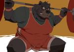 anthro belly belt biceps black_body black_fur bodily_fluids bulge clothing exercise eyewear fur glasses humanoid_hands male overweight overweight_anthro overweight_male red_wrestling_singlet shirt solo sweat topwear weightlifting weights workout wrestling_singlet motogen bear black_bear mammal ursine 2017