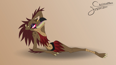 ankle_wraps anthro arm_feathers arm_support arm_tuft beak bottomwear brown_body brown_feathers claws clothed clothed_anthro clothed_female clothing eyelashes feather_hair feathered_crest feathers female female_anthro finger_claws flat_chested grin grinning_at_viewer hand_on_head hand_on_own_head head_crest looking_at_viewer narrowed_eyes navel non-mammal_navel pose pseudo_hair purple_eyes red_sclera scales sharp_teeth skirt smile smiling_at_viewer solo tan_body tan_scales teeth toe_claws tuft yellow_eyes christopher_schneider halo_(series) microsoft xbox_game_studios alien avian kig-yar scalie t'vaoan absurd_res hi_res pinup