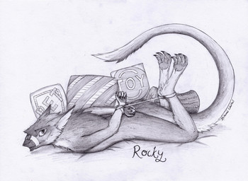 4_toes ankles_tied anthro bdsm bondage bound captured feet hands_behind_back hands_tied helpless hogtied male muzzle_(object) muzzled nervous nude petplay pillow rocky_sergal roleplay solo struggling submissive submissive_male tail toes azural_cobaltros sergal absurd_res hi_res
