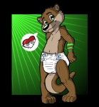 ageplay anthro brown_body brown_fur clean_diaper clothed clothing diaper diaper_only diapered_heart fur green_eyes heart_reaction heart_symbol infantilism looking_at_viewer male roleplay smile solo speech_bubble tail topless wearing_diaper young young_anthro familliar mammal mustelid otter alpha_channel pictographics