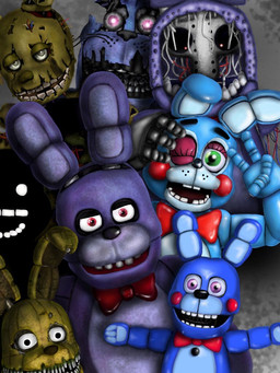 bow_(feature) bow_tie glowing glowing_eyes group machine one_eye_closed puppet wink poruteno31 five_nights_at_freddy's five_nights_at_freddy's_2 five_nights_at_freddy's_3 five_nights_at_freddy's_4 scottgames sister_location bonnie_(fnaf) nightmare_bonnie_(fnaf) plushtrap_(fnaf) puppet_bonnie_(fnafsl) shadow_bonnie_(fnaf) springtrap_(fnaf) toy_bonnie_(fnaf) withered_bonnie_(fnaf) animatronic lagomorph leporid mammal rabbit robot 2017 3:4
