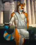 ancient_greece anthro athletic ball_tuft balls big_penis bodily_fluids clothing cum dripping erection erection_under_clothing genital_fluids genital_outline genitals hair huge_penis leaking_precum light long_hair male money outside penis precum precum_drip precum_through_clothing solo sunlight text thick_penis toga tuft wardrobe_malfunction wet wet_clothing katarhein jyrki canid canine fox mammal 4:5 english_text hi_res