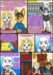 2021 anthro bear biped canid canine clothing collaboration comic detailed_background dialogue english_text female fennec_fox fox fur group hair hi_res kammypup_(artist) male mammal necktie runt_(artist) shirt sitting speech_bubble standing text topwear true_fox