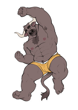 5_fingers 5_toes anthro biped clothed clothing feet fingers humanoid_feet humanoid_hands male muscular muscular_anthro muscular_male muscular_thighs nipples one_eye_closed plantigrade simple_background toes underwear underwear_only white_background adios angus_(adios) bovid bovine cattle mammal absurd_res hi_res