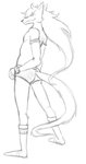 anthro black_and_white boots bracelet briefs butt canid canine canis clothing footwear hair jewelry legband long_hair male mammal monochrome pretty_cure simple_background sketch smile solo studded_bracelet studded_jewelry studs thegreatmatsutzu underwear white_background wolf wolfrun