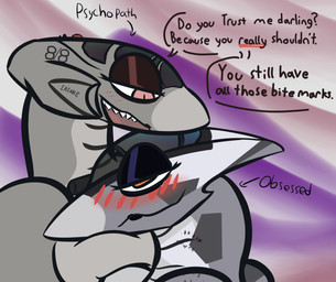 aircraft airplane anthro bedroom_eyes bite_mark blush breast_squish breasts dialogue duo female head_on_breast jet looking_at_another looking_at_partner machine narrowed_eyes nude nude_female seductive side_boob squish text three-quarter_view vehicle iconictm savage_(iconictm) aeromorph living_aircraft living_machine living_vehicle english_text hi_res
