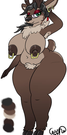 anthro big_breasts breasts crotch_tuft ear_piercing ear_ring eyewear eyewear_only female glasses glasses_only hooves huge_hips jewelry looking_at_viewer mature_female navel neck_tuft nipple_piercing nipples nude piercing ring_piercing solo standing tuft wearing_glasses wide_hips ceryne_(artist) deer mammal new_world_deer reindeer absurd_res hi_res model_sheet