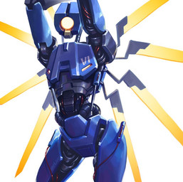 1_eye ambiguous_gender blue_arms blue_body blue_legs machine not_furry raised_arms simple_background solo standing white_background wire odem_logs new_blood_interactive ultrakill v1_(ultrakill) humanoid robot digital_drawing_(artwork) digital_media_(artwork) portrait