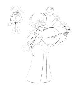 anthro areola big_breasts breasts cleric clothing female horn huge_breasts hyper hyper_breasts magic_user nipple_outline nipples nun robe solo text under_boob wings angelthecatgirl the_binding_of_isaac_(series) eve_(angelthecatgirl) eve_(tboi) demon vampire 2017 2019 english_text hi_res monochrome
