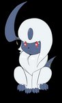 accessory ambiguous_gender black_nose blue_body blue_claws chibi claws eyelashes feral fur furgonomics head_jewelry jewelry neck_tuft quadruped red_eyes simple_background sitting solo tail tail_accessory tail_jewelry toe_claws transparent_background tuft white_body white_eyelashes white_fur eryz nintendo pokemon absol generation_3_pokemon pokemon_(species) alpha_channel hi_res signature