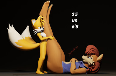 barefoot big_butt breasts butt comparing duo feet female hair holding_both_legs holding_breast holding_leg larger_female lying male male/female on_back red_hair size_difference size_play smaller_male smile reducktoe coel3d_(modeler) warfaremachine_(modeler) sega sonic_the_hedgehog_(series) miles_prower sally_acorn warfare_sally animal_humanoid canid canine fox humanoid mammal mammal_humanoid rodent rodent_humanoid sciurid sciurid_humanoid tree_squirrel_humanoid hi_res
