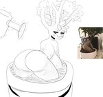 big_breasts big_butt breasts butt female nude plant plant_pot simple_background solo tree watering_can white_background darky elemental_creature elemental_humanoid flora_fauna humanoid plant_humanoid treant tree_humanoid hi_res