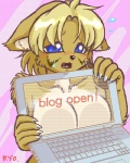 anthro blush breast_squish breasts computer electronics female laptop nude solo squish text ryou al_(ryou) canid canine canis domestic_dog mammal 4:5 english_text low_res