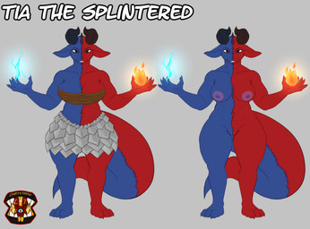 anthro blue_eyes breasts dragon_born elemental_manipulation facing_forward female fire fire_manipulation lightning_magic magic_user multicolored_body navel nipples non-mammal_breasts non-mammal_navel non-mammal_nipples nude nude_anthro nude_female red_eyes scale_armor smile smiling_at_viewer solo text cherryterror mythology dragon mythological_creature mythological_scalie scalie 2026 english_text hi_res model_sheet