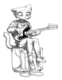 amplifier anthro bass_guitar bottomwear clothing female female_anthro fingers footwear guitar holding_bass holding_musical_instrument holding_object kemono long_tail looking_down musical_instrument notched_ear pants plucked_string_instrument shirt shoes simple_background sitting sitting_on_amplifier solo string_instrument tail text topwear white_background tekaaluk marshall_amplification night_in_the_woods mae_borowski domestic_cat felid feline felis mammal black_and_white monochrome