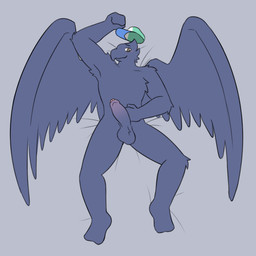 anthro balls beak blush brown_eyes clothing erection feathers foreskin genitals hat headgear headwear lying male nude penis solo wings fuchsiafeatherz asian_mythology east_asian_mythology japanese_mythology mythology tonari_no_yokai-san jirobo_enkazan avian bird corvid corvus_(genus) crow oscine passerine tengu yokai 1:1 hi_res
