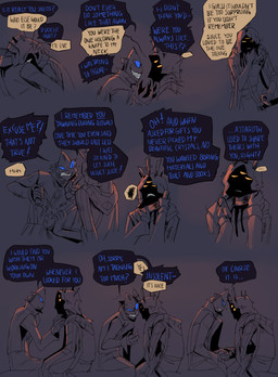 3_eyes anthro bandage blood blue_eyes bodily_fluids clothed clothing dialogue duo eye_contact fully_clothed grin looking_at_another multi_eye sharp_teeth smile speech_bubble talking_to_another teeth text yellow_eyes aveloka cult_of_the_lamb massive_monster_(studio) kallamar_(cult_of_the_lamb) saleos_(cult_of_the_lamb) aquatic cephalopod coleoid decapodiform mollusk squid 2024 absurd_res comic digital_drawing_(artwork) digital_media_(artwork) english_text hi_res