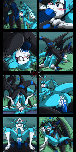 all_fours anal anal_penetration anthro anthro_on_anthro anthro_penetrated anthro_penetrating anthro_penetrating_anthro black_body black_fur black_hair blue_body blue_fur blue_hair blush bodily_fluids collar countershading cum cum_in_ass cum_in_mouth cum_inside doggystyle duo exclamation_point fellatio from_behind_position fur genital_fluids genitals hair heart_symbol humanoid_genitalia humanoid_penis leash leash_pull looking_pleasured male male/male male_penetrated male_penetrating male_penetrating_male oral oral_penetration orgasm penetration penile penis sex spoon_position spooning mask-katze dust:_an_elysian_tail fuko bat mammal nimbat absurd_res comic hi_res