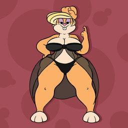 anthro babydoll beckoning big_breasts breasts cleavage clothed clothing ears_as_hair eyeshadow female gesture hair hair_bun hair_bun_ears lingerie makeup mature_anthro mature_female nightgown pattern_background seductive simple_background solo thong underwear wide_hips psqueak looney_tunes the_looney_tunes_show warner_brothers patricia_bunny lagomorph leporid mammal rabbit 1:1