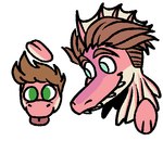 anthro biped blep brown_hair derp_eyes disembodied_hand disembodied_head duo eyebrows frill_(anatomy) green_eyes hair happy headpat looking_at_another male multicolored_body multicolored_scales pink_body pink_scales scales short_hair simple_background smile snaggle_tooth tongue tongue_out white_background white_body white_scales young young_anthro young_male fabiusaurus cavemanon_studios i_wani_hug_that_gator damien_payne vincent_payne dilophosaurid dilophosaurus dinosaur hybrid prehistoric_species reptile scalie spinosaurid spinosaurus theropod 2024 2_frame_animation animated colored shaded short_playtime brother_(lore) sibling_(lore)