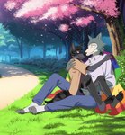 adolescent anthro clothing cuddling flag footwear lgbt_pride male male/male meadow outside pride_color_flag pride_colors rainbow_pride_colors shirt six-stripe_rainbow_pride_colors smile socks text topwear wearing_flag young tommysamash beastars alex_nightmurr legoshi_(beastars) canid canine canis mammal wolf absurd_res english_text hi_res story story_in_description