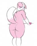 anthro blue_eyes butt female fur pink_body pink_fur presenting presenting_hindquarters simple_background solo white_background white_body white_fur anonymous_artist felicity_fluff border_collie canid canine canis collie domestic_dog herding_dog mammal pastoral_dog sheepdog hi_res